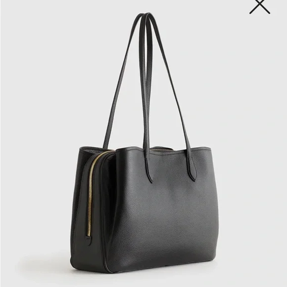 NWOT QUINCE Italian Black Leather Triple Compartment Work Bag - Picture 4 of 13